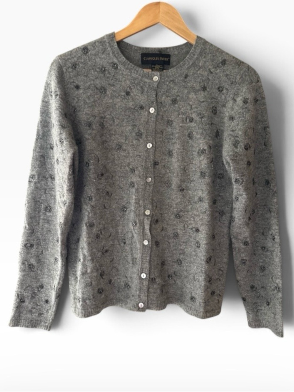 Two Piece Classiques Entier Embellished Lambswool Tank & Cardigan Sweater Sz L - Picture 1 of 14